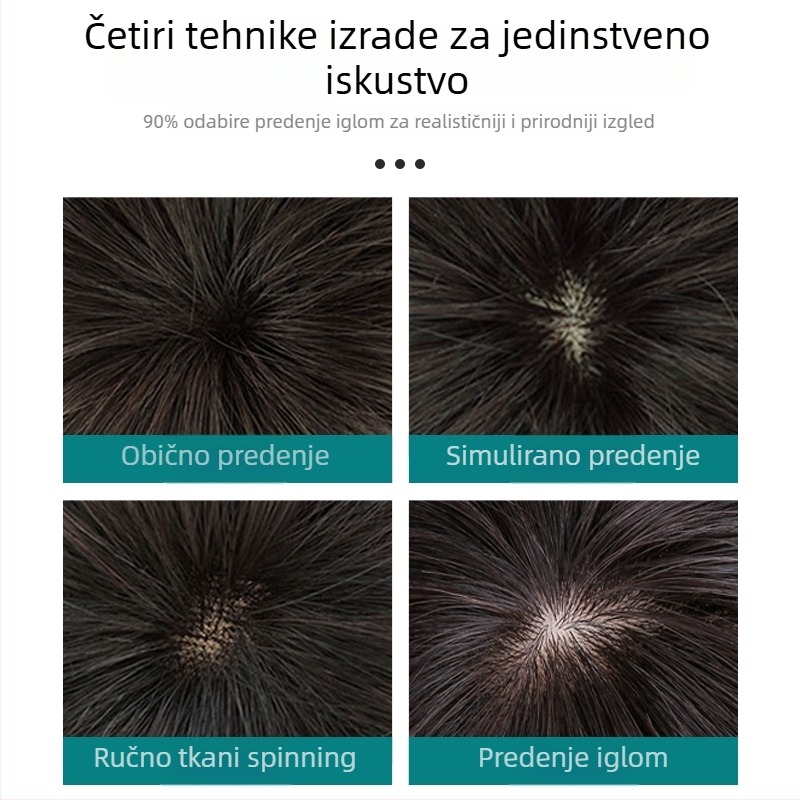 Kratka perika od prirodne kose za žene, s potpunim pokrivenjem glave za srednje i starije dame, za gubitak kose uzrokovan kemoterapijom