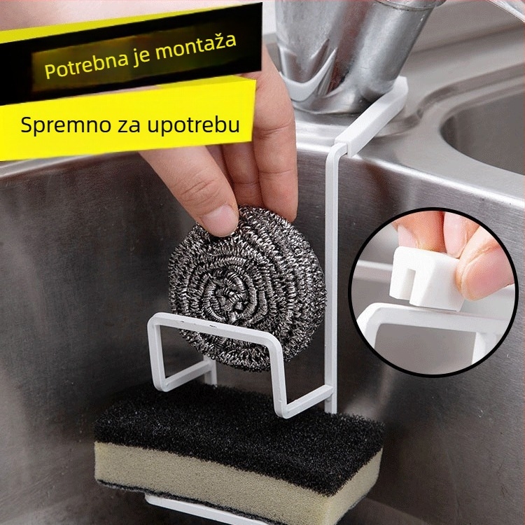Zidni dvostruki metalni stalak za spužve i krpe, bez bušenja, moderan stil