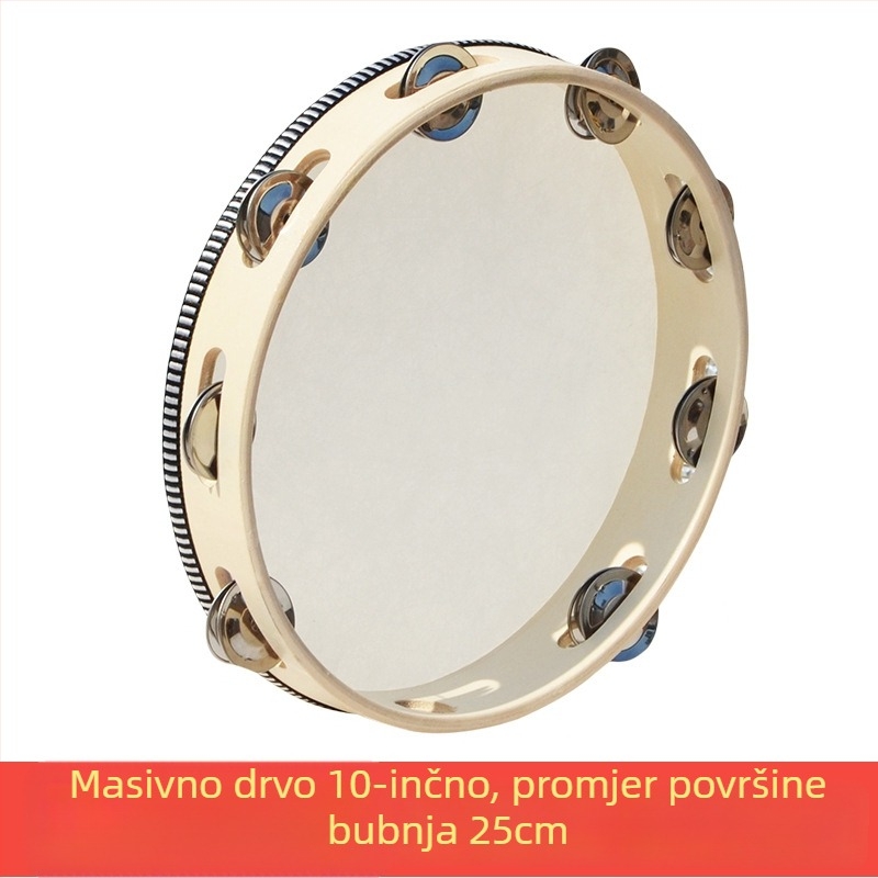 Orffov tamburin za djecu — drveno tijelo, 3C kategorija drvenih igračaka do 14 godina, prikladno za uzrast 4–6 godina, pakiranje: kutija s ilustracijama, kartonska kutija, jednostavna kutija, mrežasta torba