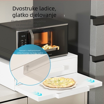 Kuhinjski viseći stalak za mikrovalnu pećnicu sa ladicom, dvostruki sloj, metalni nosač, višefunkcionalan, moderan stil