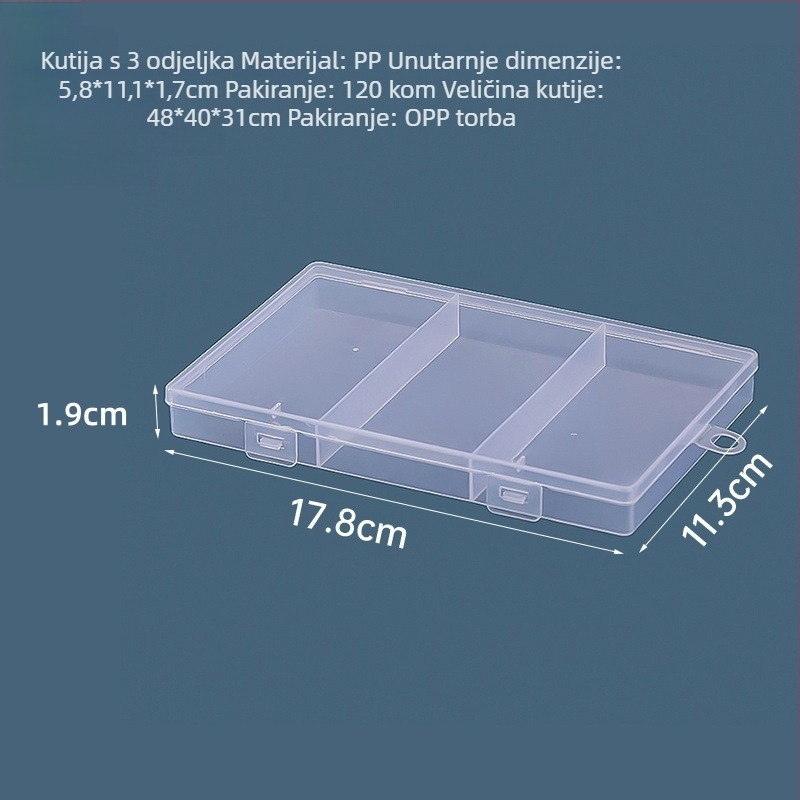 Stolna kutija za skladištenje s 3 odjeljka, prozirna, plastična