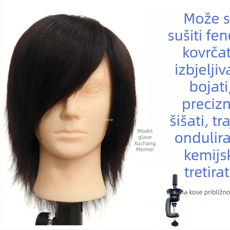 Glava manekena s pravom kosom za muškarce – za praksu učenicima, za šišanje, kovrčanje i stiliziranje