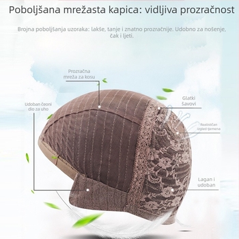 Perika od pravih ljudskih vlasi za žene, bob kosa s ravnom kosom, prirodan i realističan izgled, prekriva sijedu kosu za zrelu ženu