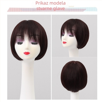 Perika od pravih ljudskih vlasi za žene, bob kosa s ravnom kosom, prirodan i realističan izgled, prekriva sijedu kosu za zrelu ženu