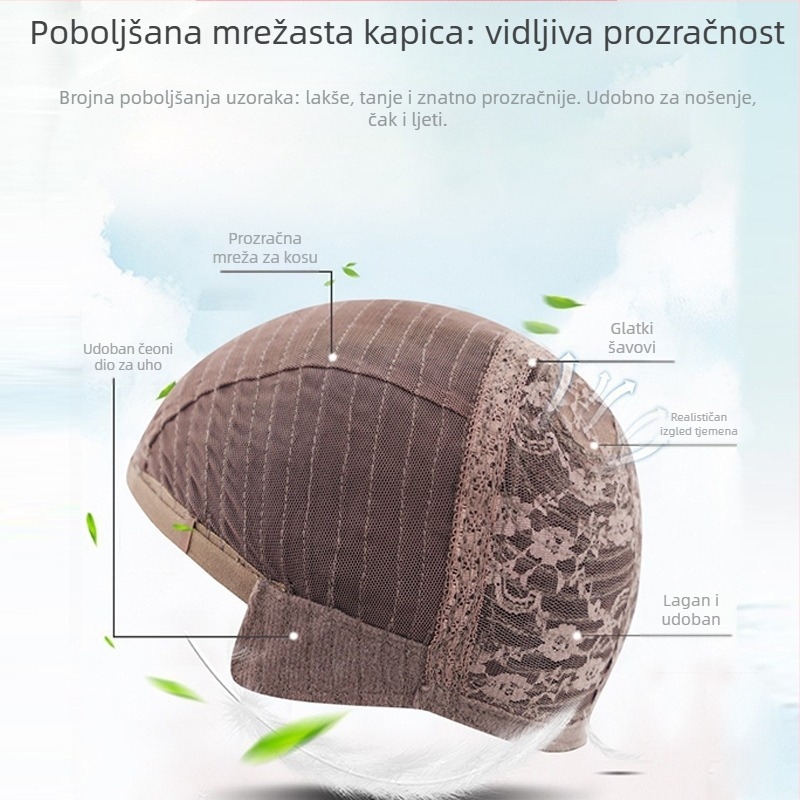 Perika od pravih ljudskih vlasi za žene, bob kosa s ravnom kosom, prirodan i realističan izgled, prekriva sijedu kosu za zrelu ženu