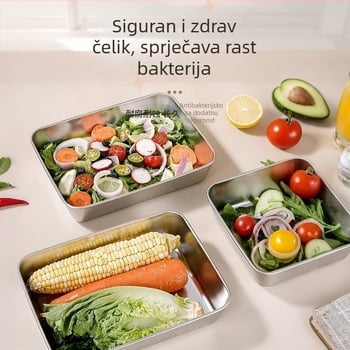 Nerđajuća čelična kutija za čuvanje knedli, kvadratnog oblika, jednoslojna, kapacitet 0.8–3 L, prikladna za hladnjak, sigurnost za mikrovalnu