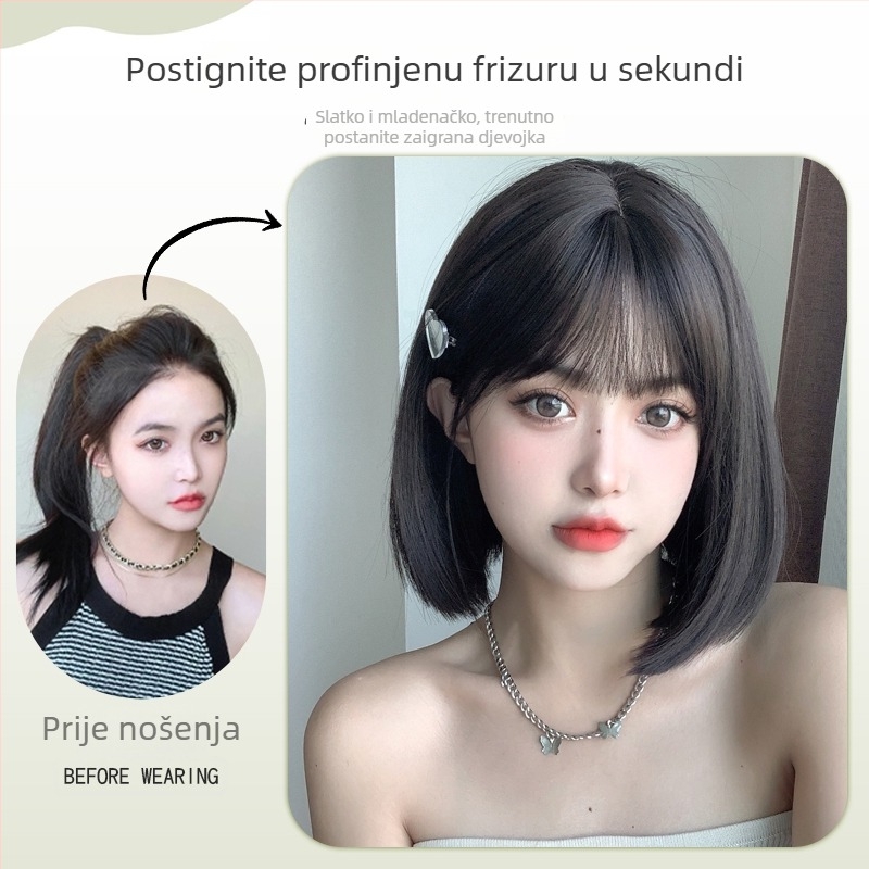 Xiao Ai žena kratka bob perika, potpuno pokriće glave, prirodan izgled dugih vlasi