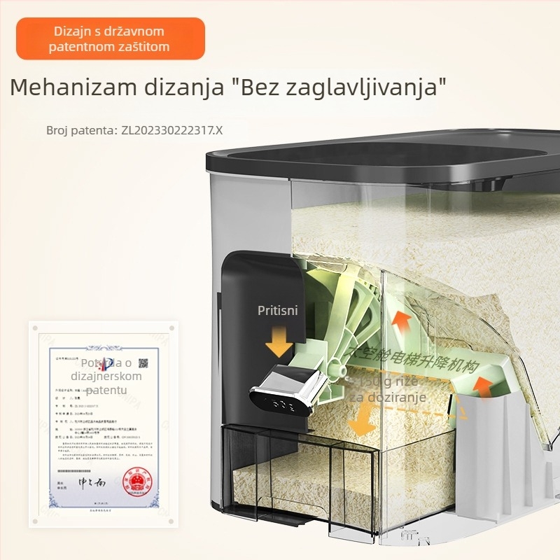 Kutija za čuvanje riže, zapečaćena, otporna na vlagu i štetnike, kapacitet 9–10 L, plastika
