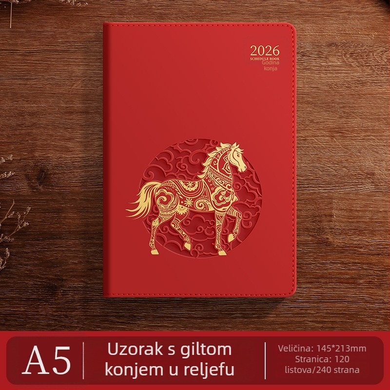 Tjedni planer s prilagođenim logotipom, 2026. program, Dowling papir 80gsm, šivani povez, PU korice, 200–300 stranica
