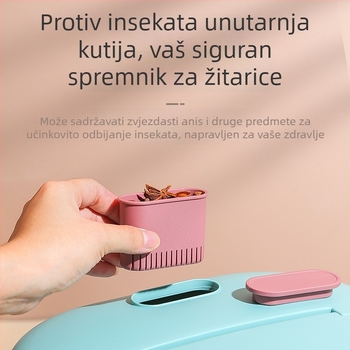 Kutija za pohranu riže s otpornošću na vlagu i štetnike, izrađena od PP plastike, čvrsto zatvoren poklopac, kapacitet 10 L.