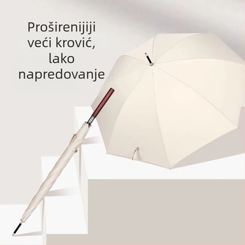 Automatski kišobran s dugom drvenom drškom za muškarce, poslovni retro stil, otporan na vjetar, 16 rebara, čelična osovina