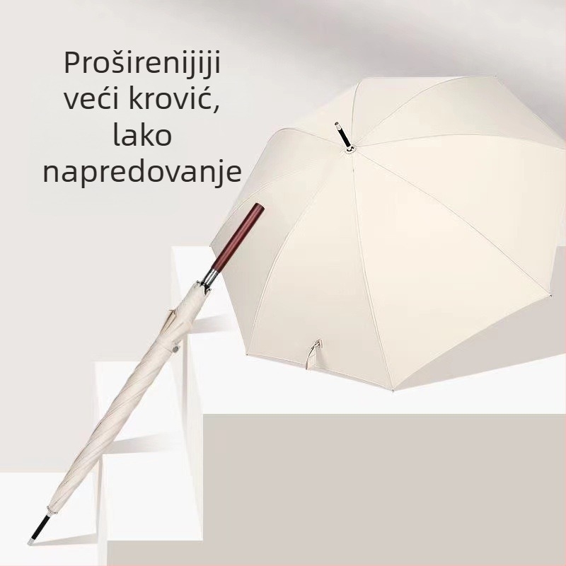 Automatski kišobran s dugom drvenom drškom za muškarce, poslovni retro stil, otporan na vjetar, 16 rebara, čelična osovina