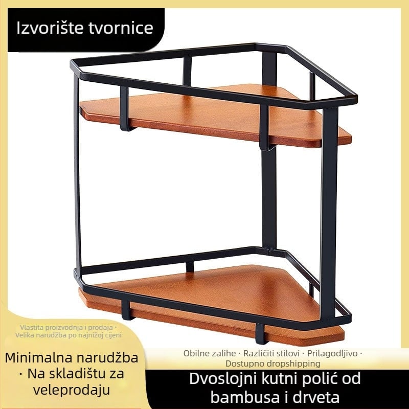 Ronghan Bambusni kuhinjski spremnik za pohranu, višeslojni kutni stalak za radnu ploču, trokutasti kutni dizajn