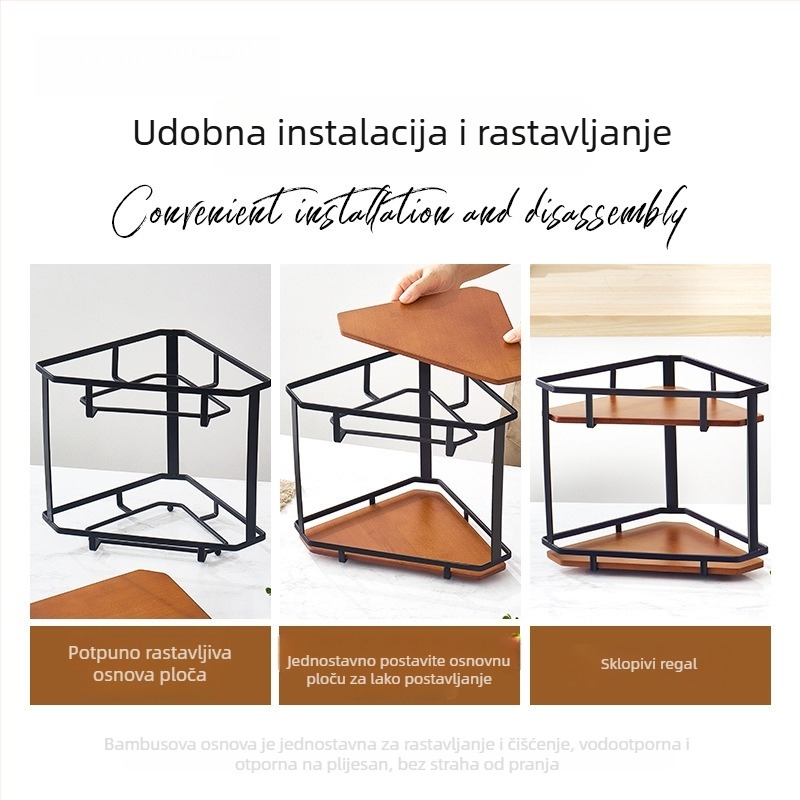 Ronghan Bambusni kuhinjski spremnik za pohranu, višeslojni kutni stalak za radnu ploču, trokutasti kutni dizajn