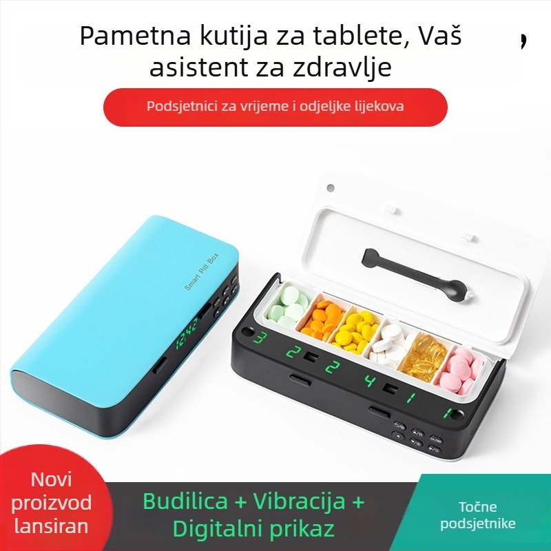 XM-ZY02 pametna kutija za lijekove, 6 pretinaca, PC plastika, s poklopcem, alarmno podsjećanje