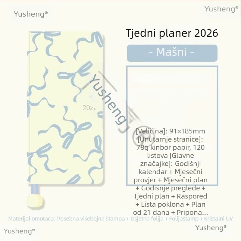 Spajalnik 2026 s mašnicom, godišnji planer s tjednim rasporedom, japanski i korejski stil, ljepilo vezanje, papir od drvenog celuloznog papira 100 gsm, više od 400 stranica
