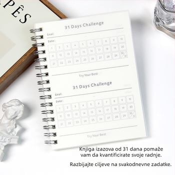 Bilježnica s spiralnim uvezom, planiranje od 31 dana, PP korica, papir 100 g/m², sadržaj od sirove drvne pulpe, 50–100 stranica, stil kreativnih trendova