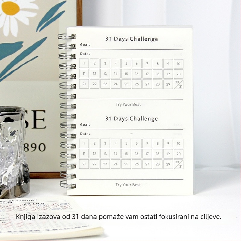 Bilježnica s spiralnim uvezom, planiranje od 31 dana, PP korica, papir 100 g/m², sadržaj od sirove drvne pulpe, 50–100 stranica, stil kreativnih trendova