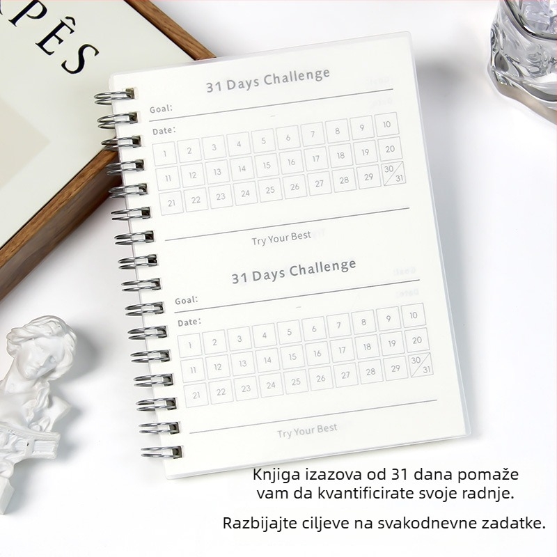Bilježnica s spiralnim uvezom, planiranje od 31 dana, PP korica, papir 100 g/m², sadržaj od sirove drvne pulpe, 50–100 stranica, stil kreativnih trendova