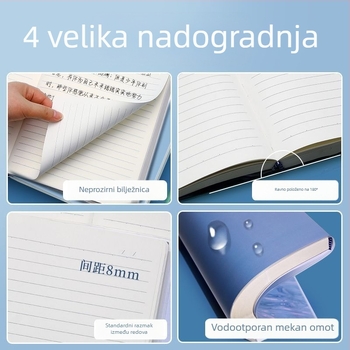 Bilježnica s jednostavnim dizajnom, šivano povezivanje, papirni omot, stranice od drvene pulpe, gramatura papira 40 g