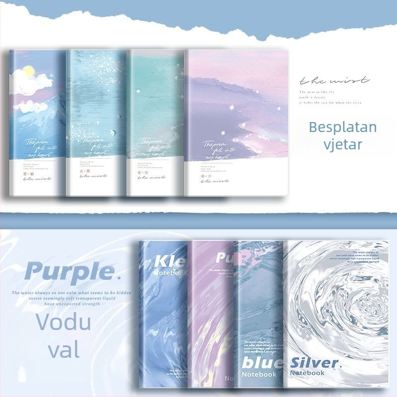 Bilježnica s jednostavnim dizajnom, šivano povezivanje, papirni omot, stranice od drvene pulpe, gramatura papira 40 g