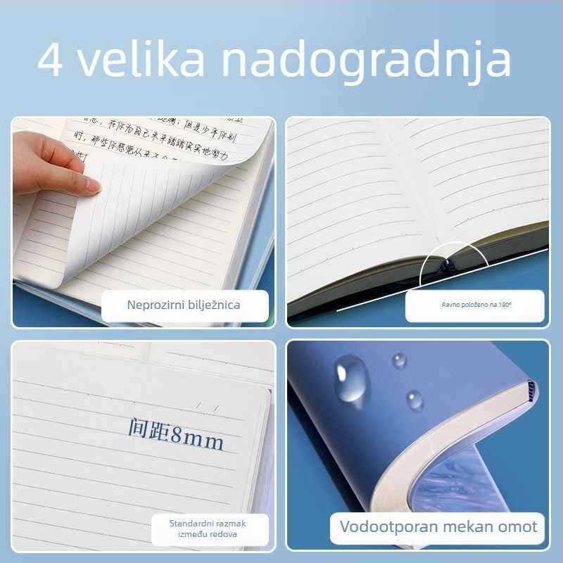 Bilježnica s jednostavnim dizajnom, šivano povezivanje, papirni omot, stranice od drvene pulpe, gramatura papira 40 g