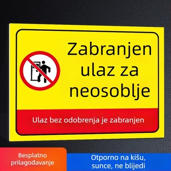 Znak zabranjenog ulaska za neradnike, prilagodljiva PVC samoljepljiva pločica, paket od 5 komada