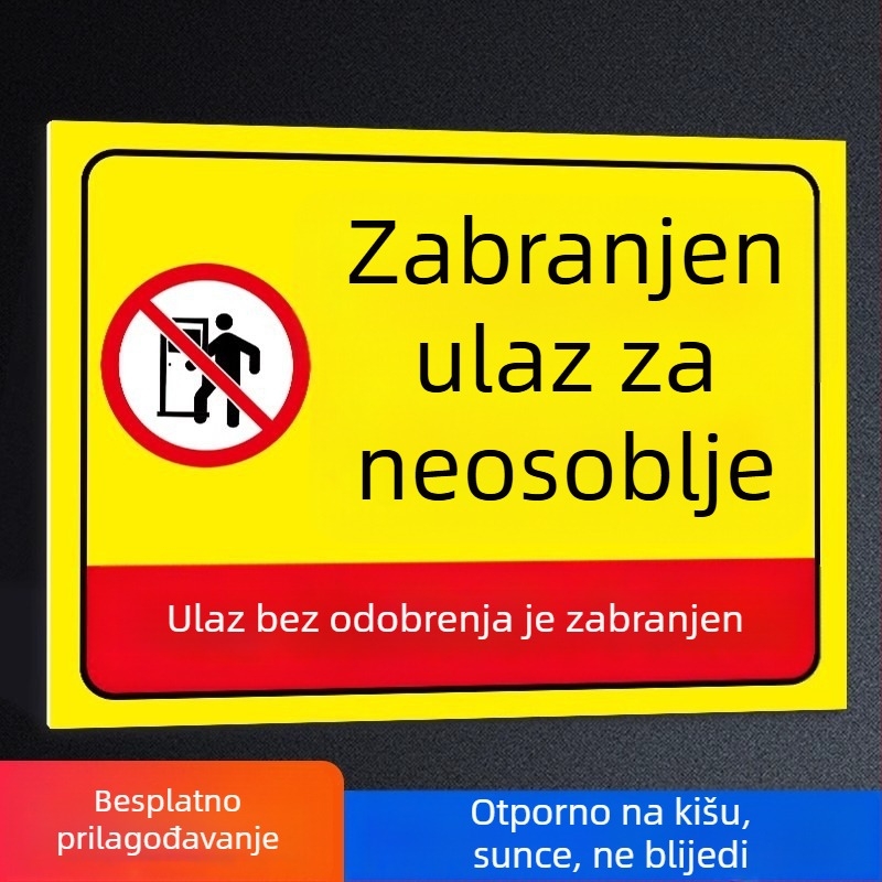 Znak zabranjenog ulaska za neradnike, prilagodljiva PVC samoljepljiva pločica, paket od 5 komada