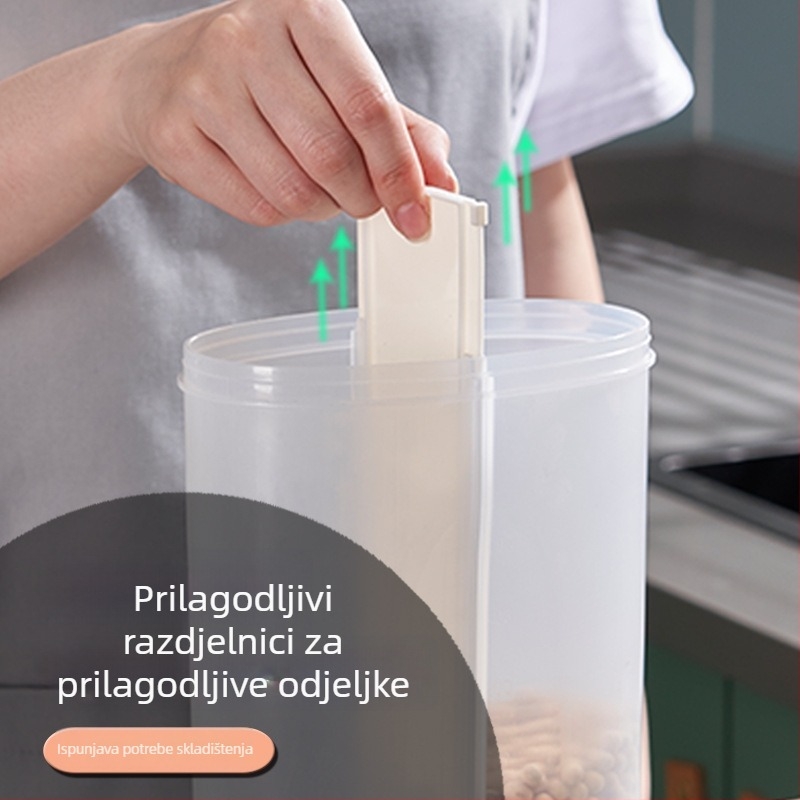 Plastična prozirna kutija za skladištenje žitarica i grickalica, zatvara se, kapacitet 1–2 L, mikrovalna sigurnost, nepravilnog oblika