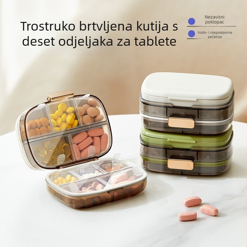 Kutija za tablete, sedmodnevni prijenosni organizator, zatvorena, velike kapacitete, s odjeljcima