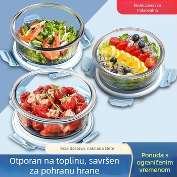 Staklena kutija za ručak od borosilikatnog stakla, otporna na toplinu, nepravilnog oblika, kapacitet ispod 300 ml, mikrovalna kompatibilna.