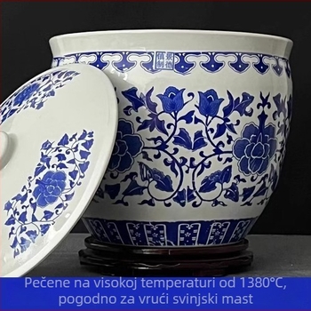 Keramička posuda za fermentaciju s tradicionalnim cilindričnim dizajnom, kapacitet 5 L, kompatibilna s mikrovalnom pećnicom.