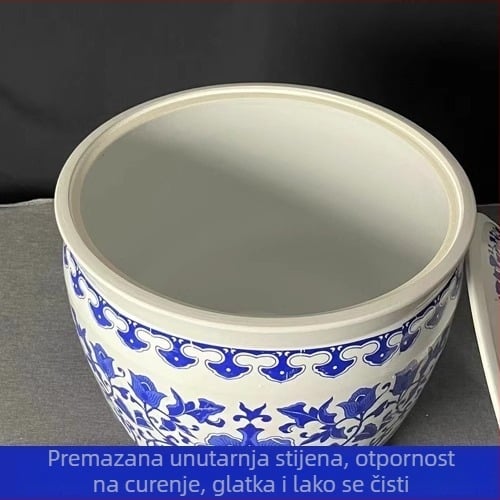 Keramička posuda za fermentaciju s tradicionalnim cilindričnim dizajnom, kapacitet 5 L, kompatibilna s mikrovalnom pećnicom.