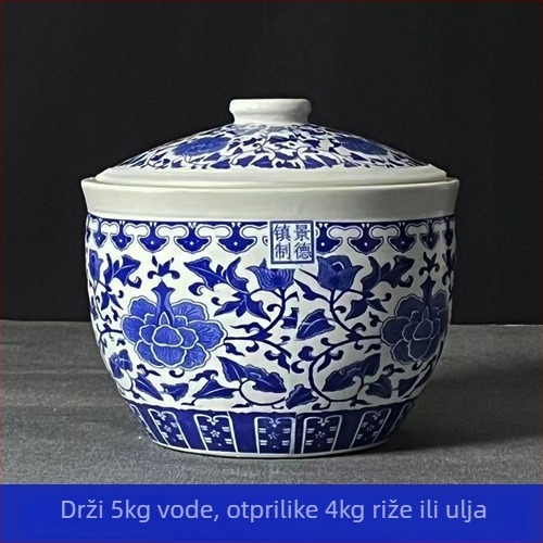 Keramička posuda za fermentaciju s tradicionalnim cilindričnim dizajnom, kapacitet 5 L, kompatibilna s mikrovalnom pećnicom.