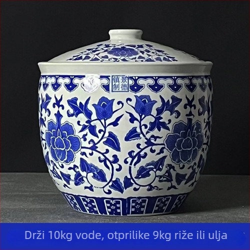 Keramička posuda za fermentaciju s tradicionalnim cilindričnim dizajnom, kapacitet 5 L, kompatibilna s mikrovalnom pećnicom.