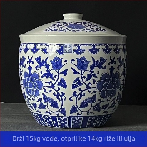 Keramička posuda za fermentaciju s tradicionalnim cilindričnim dizajnom, kapacitet 5 L, kompatibilna s mikrovalnom pećnicom.