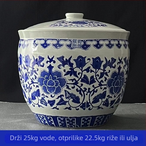 Keramička posuda za fermentaciju s tradicionalnim cilindričnim dizajnom, kapacitet 5 L, kompatibilna s mikrovalnom pećnicom.
