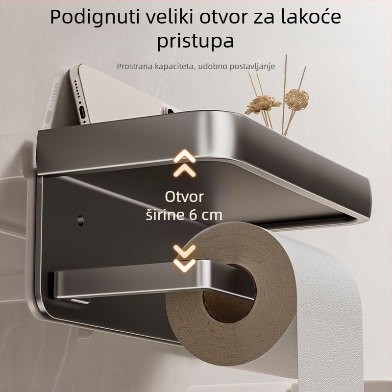 Držač papira za kupaonicu – zidni, bez bušenja, vodootporan, višenamjenski, materijal: karbonska čelika i aluminij