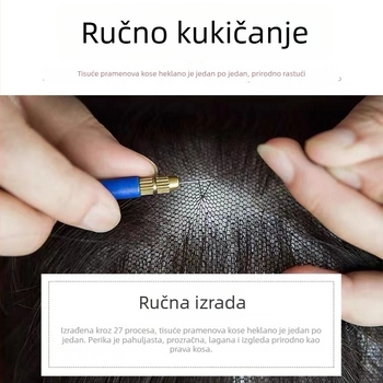 Cjelovita perika za zrelije žene s kovrčavom kosom, ručno kukičana od pravih vlasi, kratka duljina