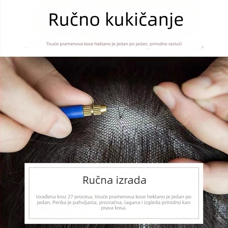 Cjelovita perika za zrelije žene s kovrčavom kosom, ručno kukičana od pravih vlasi, kratka duljina