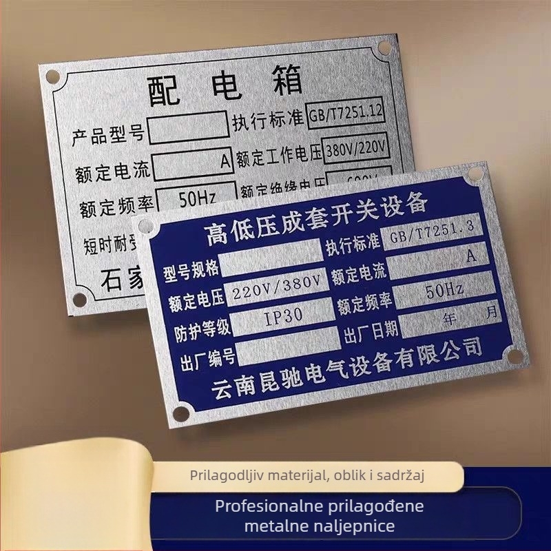Metalna identifikacijska pločica — prilagodljiva; (materijal: metalna pločica; tisak: zlatni korozijski sitotisak; primjena: univerzalna)