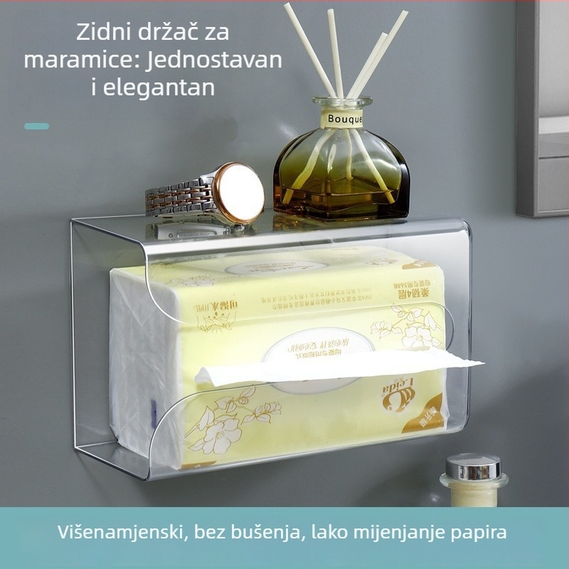 Zidna kutija za maramice bez rupa, PET materijal, odvojiva spremnik za papirnate ubruse, vodootporna, višenamjenska