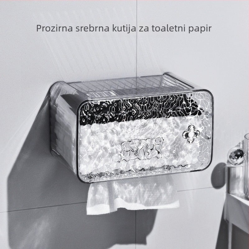 Kutija za maramice i skladište rola toaletnog papira, uzorak ledenog oblaka, zidna montaža, bez bušenja, vodootporno, višefunkcionalni kupaonski organizator