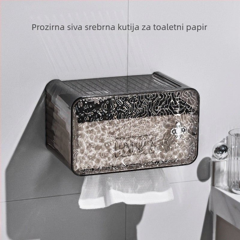 Kutija za maramice i skladište rola toaletnog papira, uzorak ledenog oblaka, zidna montaža, bez bušenja, vodootporno, višefunkcionalni kupaonski organizator