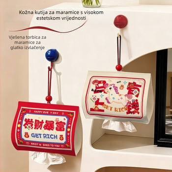 Zidni kožni držač maramicama s izvučnim mehanizmom, moderni minimalistički stil, vodootporno i višefunkcionalno