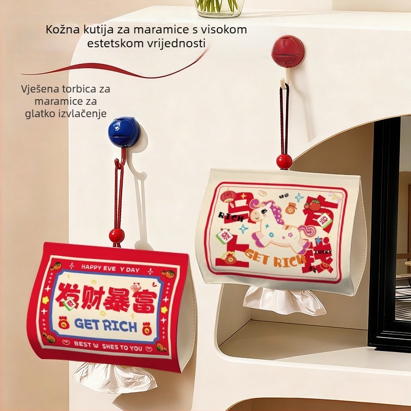 Zidni kožni držač maramicama s izvučnim mehanizmom, moderni minimalistički stil, vodootporno i višefunkcionalno