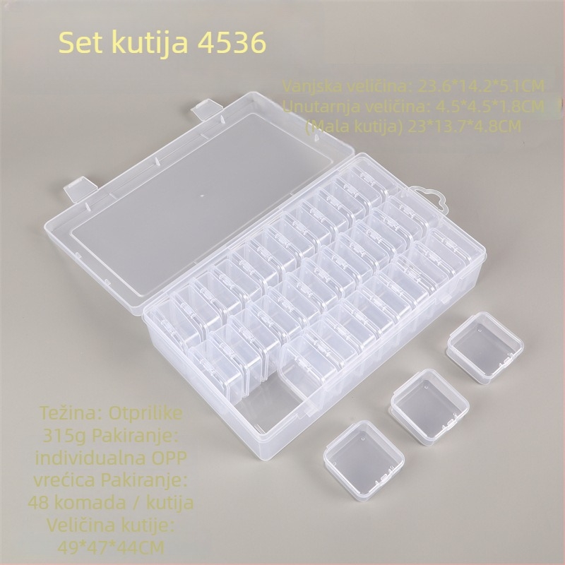PP-plastika kutija za stolnu pohranu s poklopcem, 36 pretinaca, model 4536 – komplet kutija za organiziranje perlica, voskovih kuglica i malih dijelova