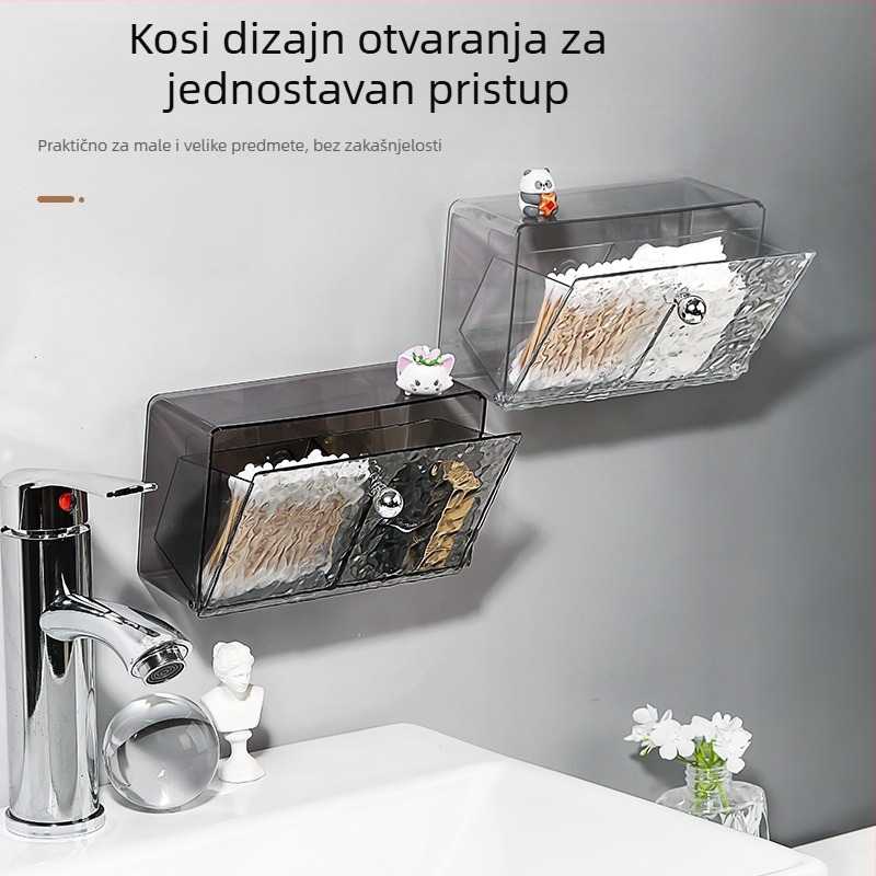 Kutija za pamučne štapiće, zidna montaža, bez bušenja, vodootporan spremnik, PET plastika, model 66, uzorak vodnih valova