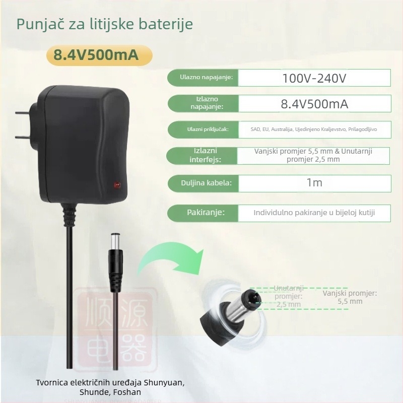 Punjač za litij baterije 18650 s višestrukim izlazima: 4.2V1A, 5V1A, 8.4V1A, 12.6V1A, 16.8V1A; ulaz AC100-240V.