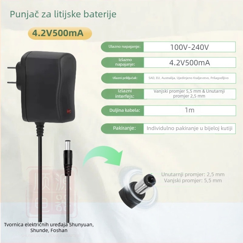 Punjač za litij baterije 18650 s višestrukim izlazima: 4.2V1A, 5V1A, 8.4V1A, 12.6V1A, 16.8V1A; ulaz AC100-240V.